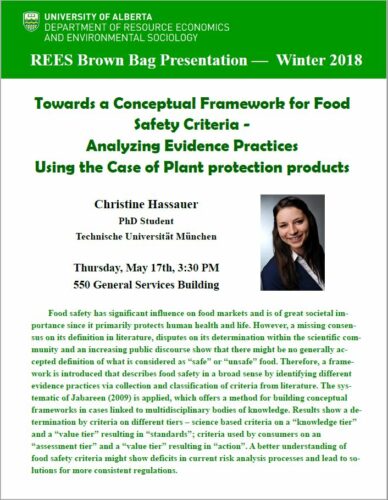 Lecture 17.05.2018: C. Hassauer: ”Towards a conceptual framework for food safety criteria – analyzing evidence practices using the case of plant protection products”